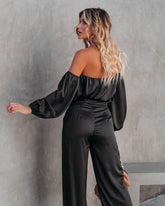 Clockwork Satin Off The Shoulder Blouse - Black DEE-001